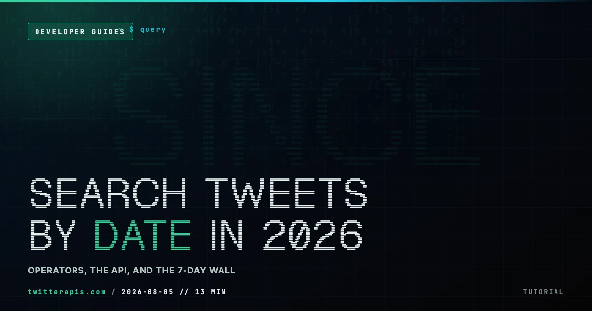 How to search tweets by date on X in 2026, showing the search-by-date operators and the historical reach limits across three API routes
