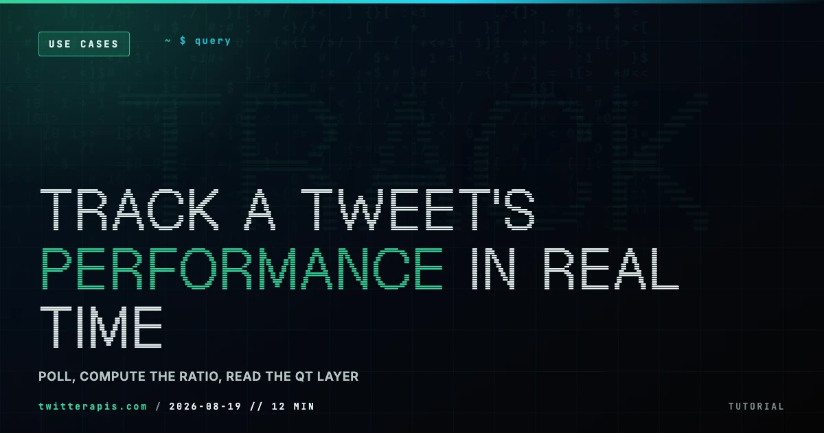 How to Track a Tweet's Performance in Real Time with the X API How to track a tweet's engagement performance in real time with the X API, covering polling, the views to likes ratio, and reading the quote tweet layer